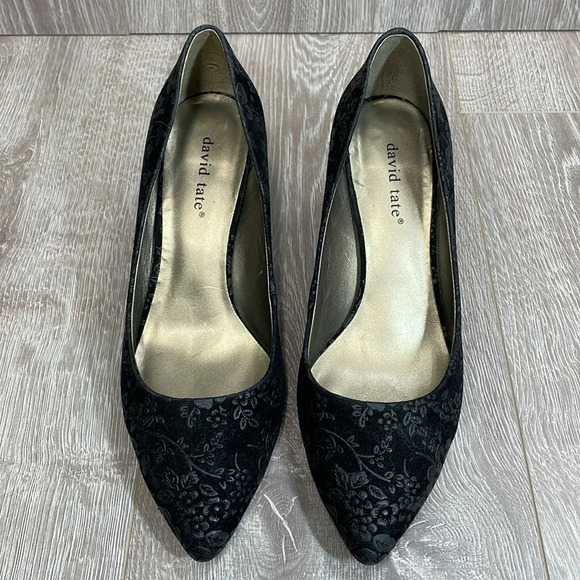 David Tate Opera Pump Heels Black Floral 9W - Picture 2 of 14
